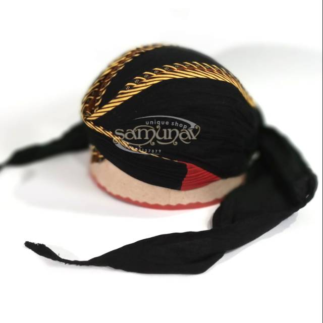 Blangkon jogja lipat sliwir dewasa Hitam motif samurai Kuning