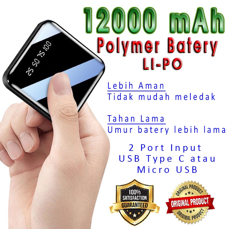 ALLPOWERS Mini Power Bank 12000mAh Dual Input USB Type C Atau Micro USB, POLIMER Battery Anti kebakaran Aman LIPO Batre Mini Power Bank For Xiaomi Mi Powerbank Pover Bank Charger Dual Usb Ports External Battery Poverbank Portable