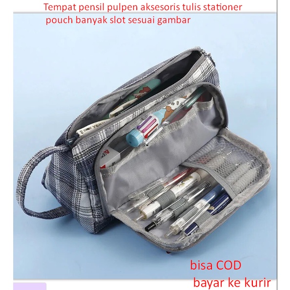 

Tempat pensil pulpen aksesoris tulis stationer pouch banyak slot sesuai gambar