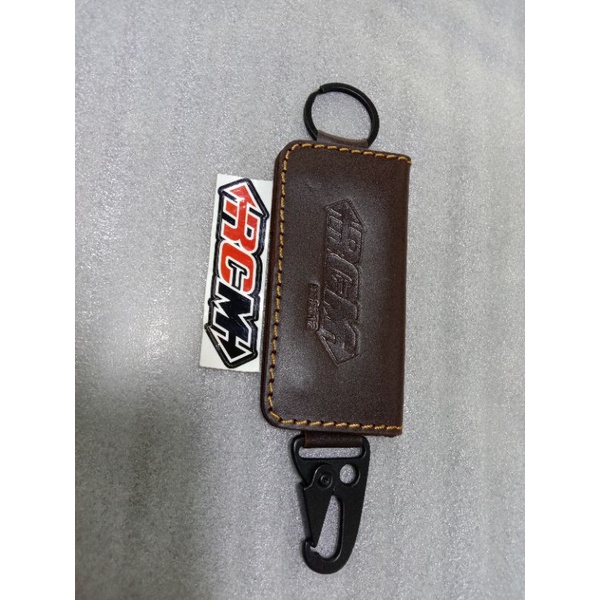 DOMPET SAKU GANTUNGAN KUNCI KEYCHAIN KEY CHAIN STNK SIM KTP MOBIL MOTOR RCM RCMOTOR FULL KULIT SAPI LEATHER BROWN COKLAT