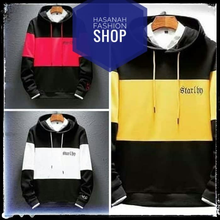 Sweater Hoodie Wanita Pria Starboy Kombinasi Hitam Kuning Merah Putih Jaket Fleece Bandung Terbaru
