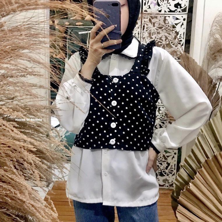 KYRA POLKA VEST BLOUSE 2IN1 // BLOUSE KRAH RENDA ROMPI POLKADOT