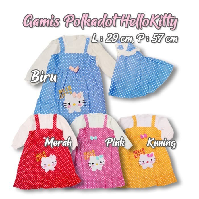Baju Anak Perempuan Gamis Hijab Kucing Lucu Kitty Pita Overall Polkadot