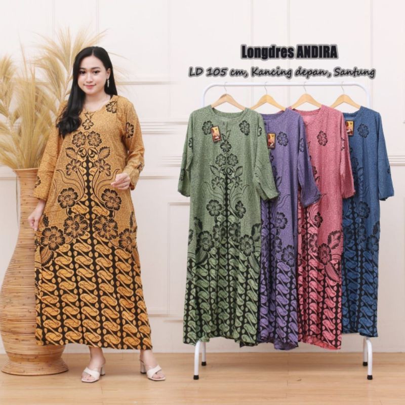 gamis rumahan batik soft kancing
