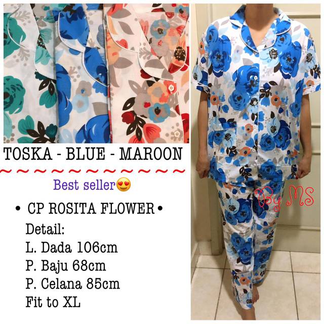 CP ROSITA FLOWER piyama bunga mawar katun jepang pajamas baju tidur wanita kancing depan busui murah