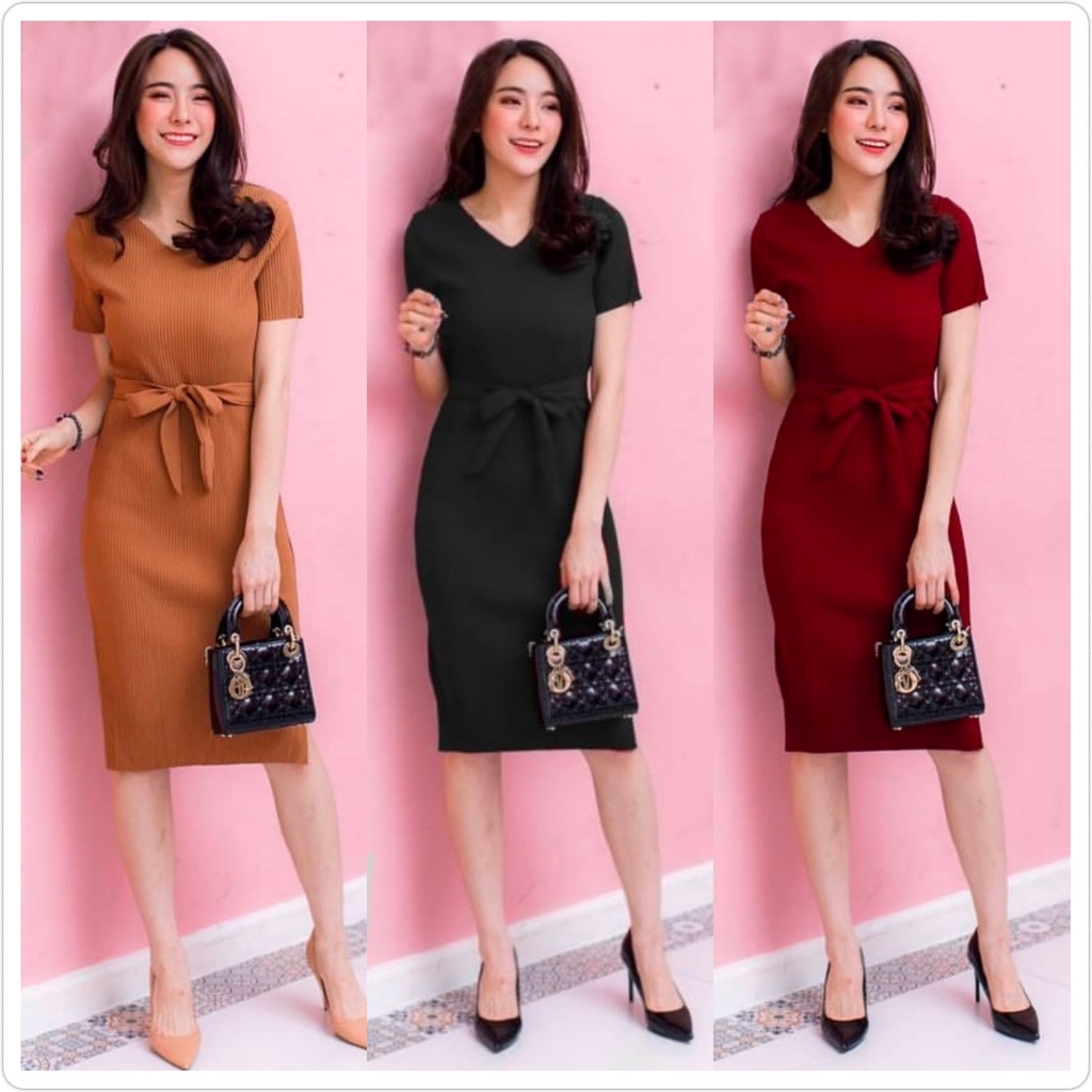 DRESS RAJUT EUNJI MINI DRESS RAJUT IMPORT LENGAN PENDEK/ Bodycon dress Korea / party dress knit