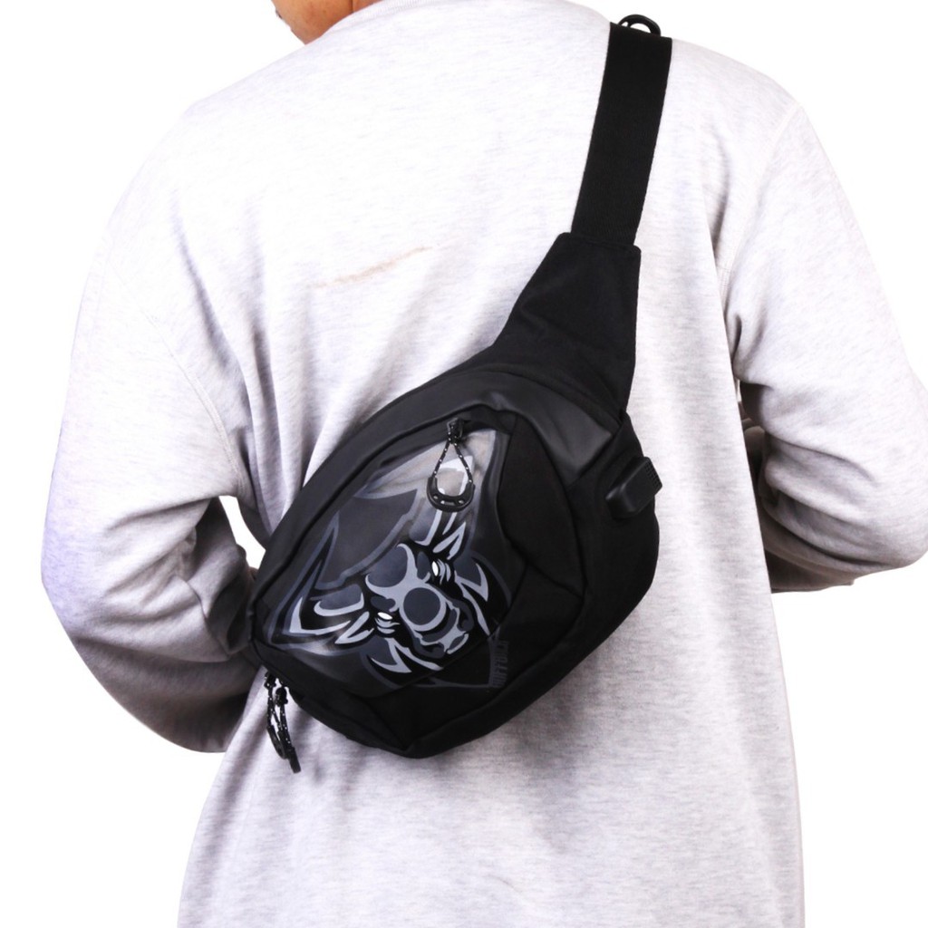 Waistbag Pria Waterproof Usb Buffback Bikers.