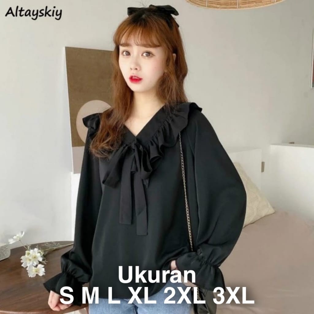 Ambar Blouse - Atasan Jumbo - Blouse Bige Size - Ukuran S M L XL 2XL 3XL 5XL - Blouse Korea Jumbo-BLACK