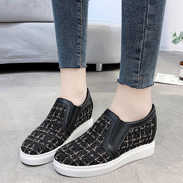 TBIG [COD] Sepatu Slip On Wedges Merry Shoes Wanita Sepatu Korea Style Sekolah Kuliah