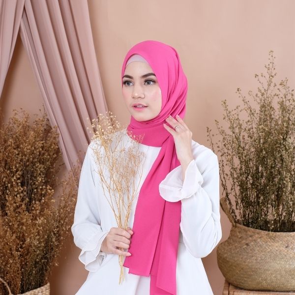 Jilbab Pashmina Diamond Crepe / Krudung Hijab Pasmina Sabyan Jahit Tepi Premium Jumbo 180x75 Part 1-ROSE PINK