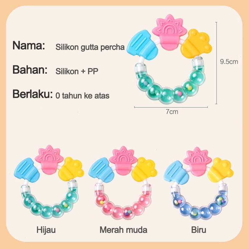 ❤️ 𝐃𝐤𝐢𝐝𝐬 ❤️ AB003 Mainan Gigitan Bayi / Mainan Rattle Genggam Bayi Gigitan Empeng Buah Plastik Dengan Teether Gelatin / Gigitan Bayi Teether