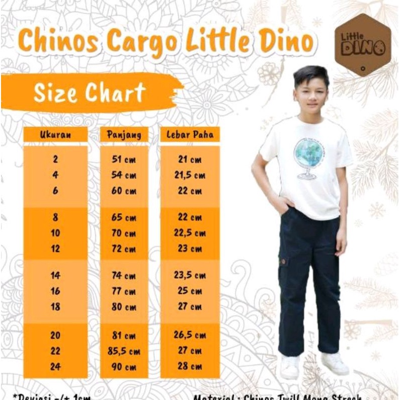 Celana Cargo Panjang Anak 6 - 15 Tahun Chinos Cargo Pants By Little Dino