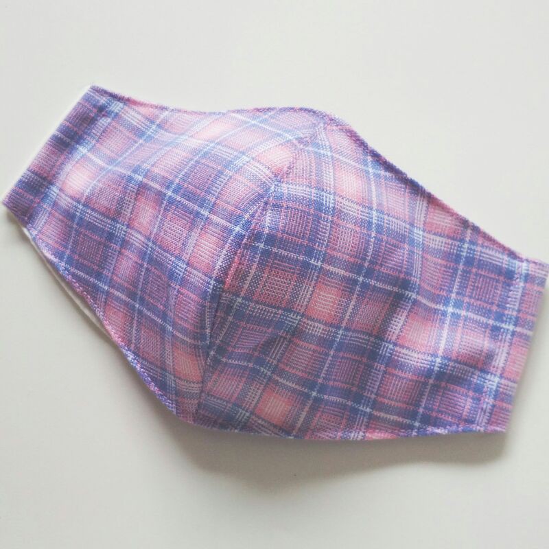 masker kain 3ply lilac ungu kotak-kotak