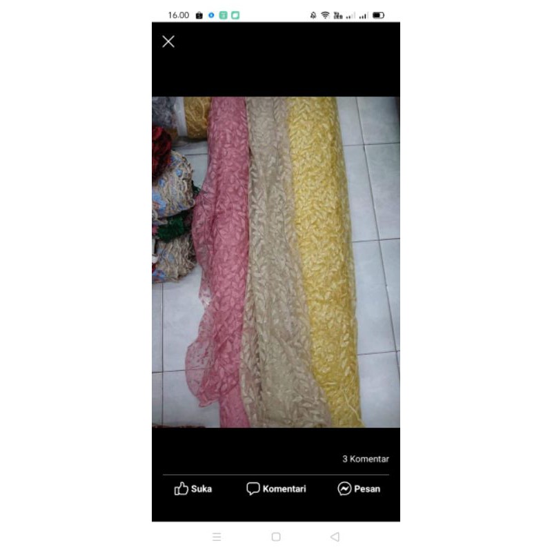 kain brokat mutiara daun merambat