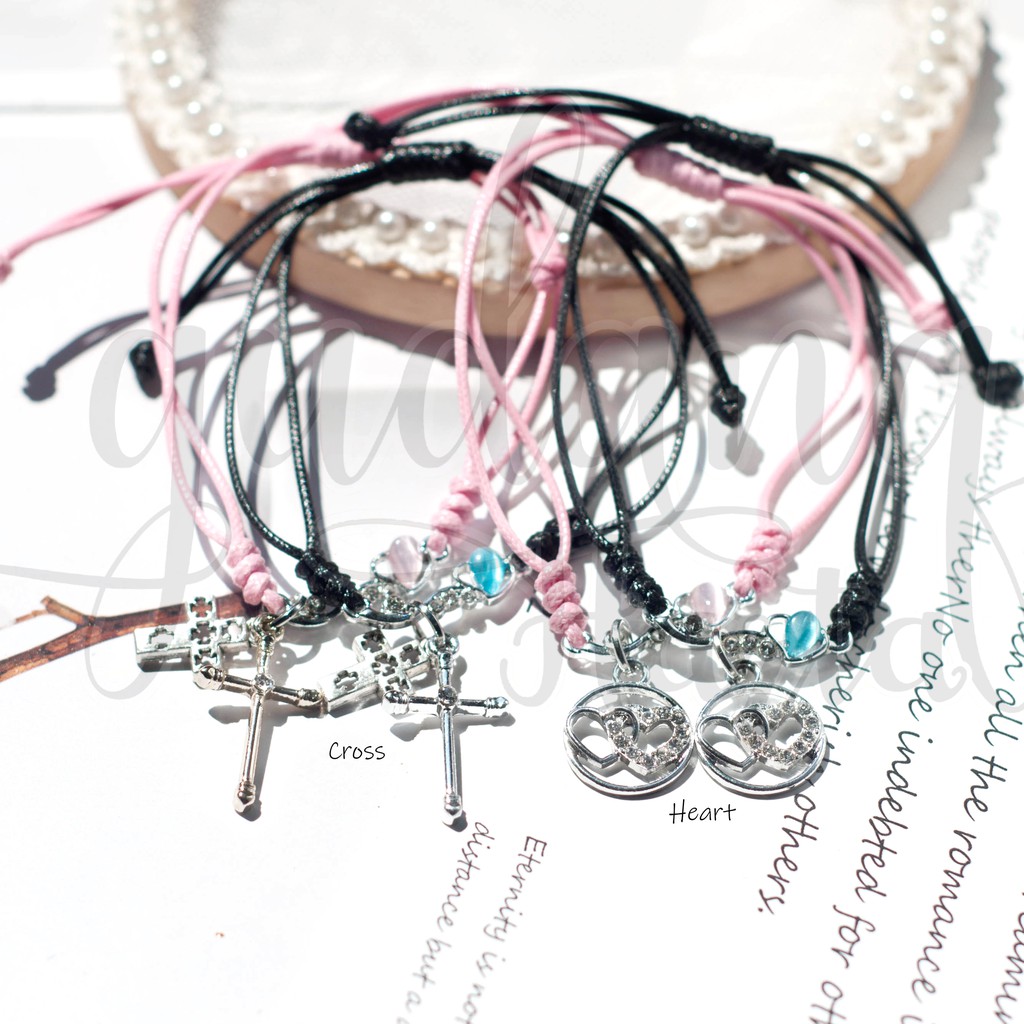 GEMEZ Gelang BFF Cross Heart Tali Pink Gelang Couple ISI 2 205320