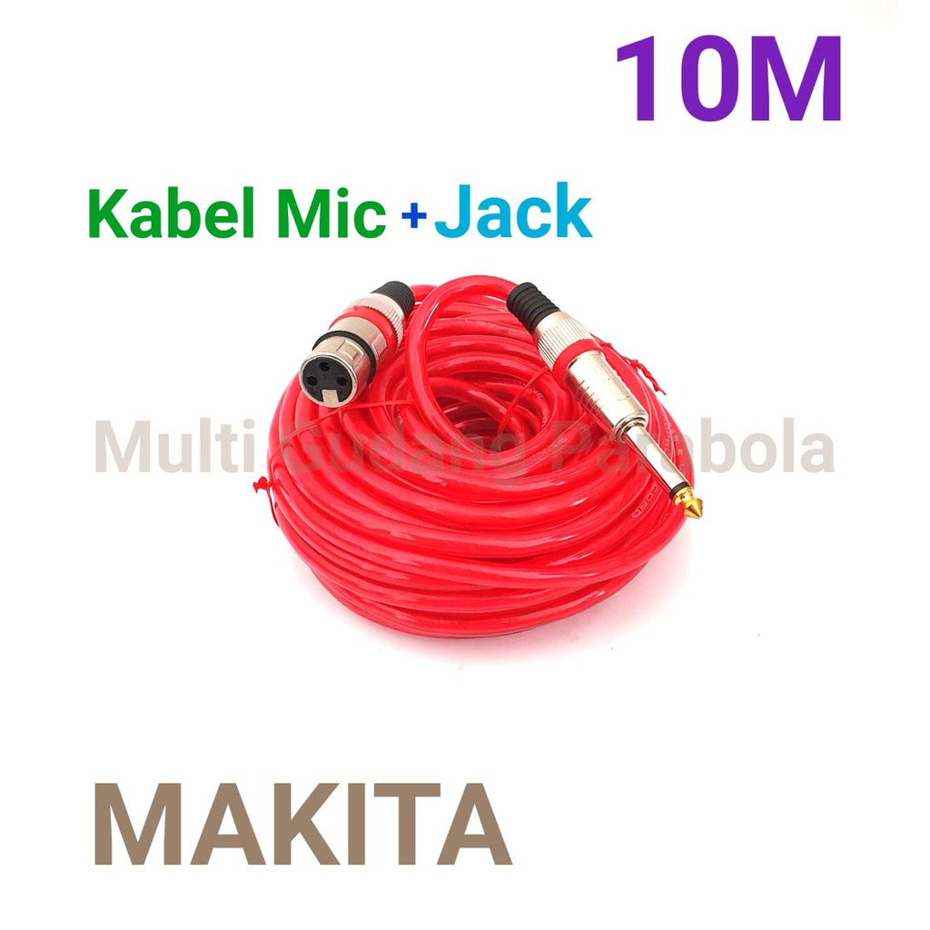 Kabel Mic Makita 10 meter plus jack male 3pin canon to 6mm mono