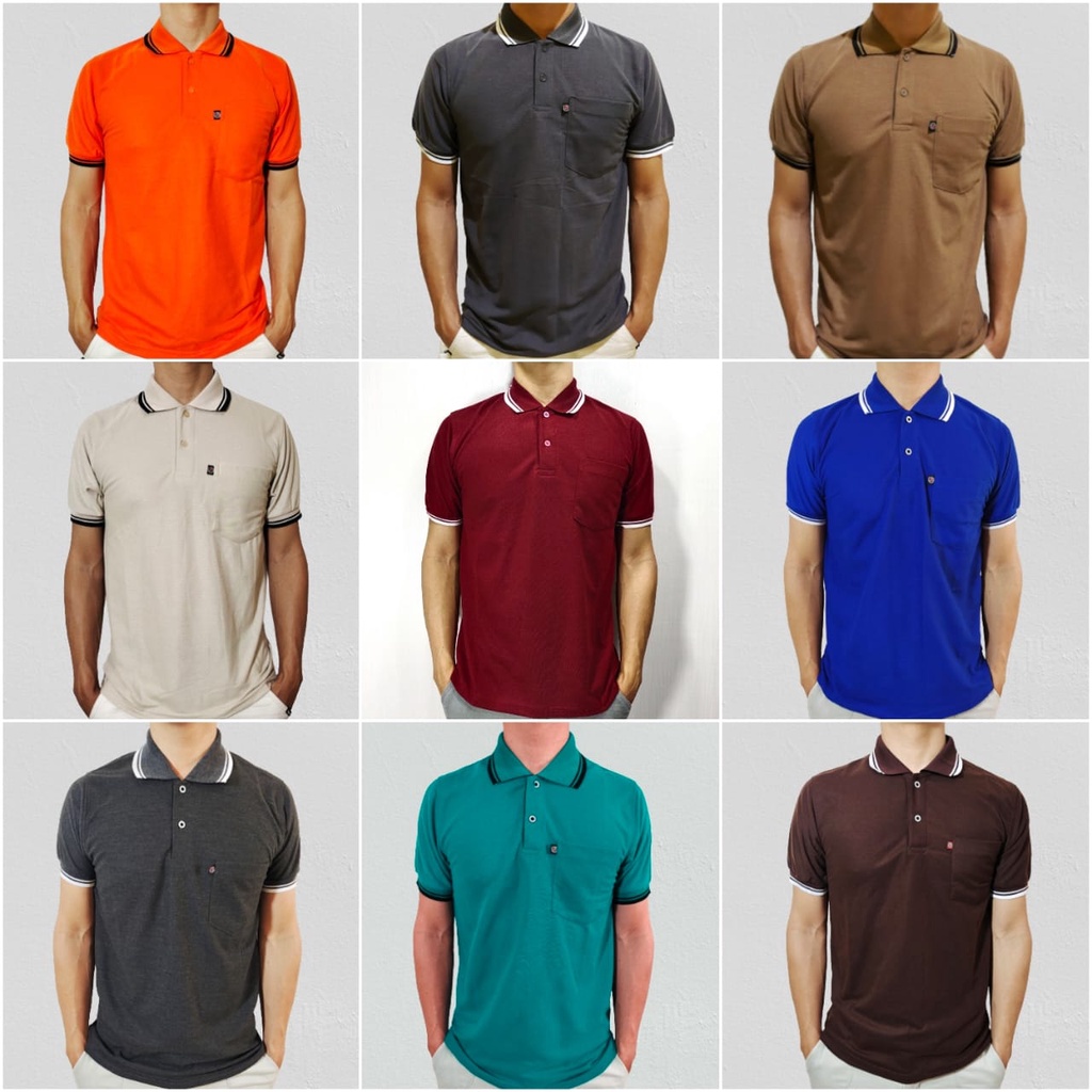 Kaos Polo Shirt Saku Pria Kerah Polos Wangki Polos Saku Lengan Pendek size L XL XXL