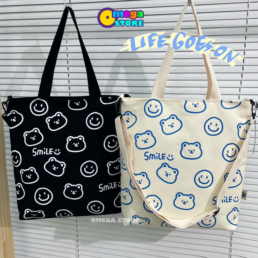 ToteBag Wanita Motif Smile Tas Selempang Sekolah Anak Perempuan Tas JinJing Bahan Kanvas Premium  -  252