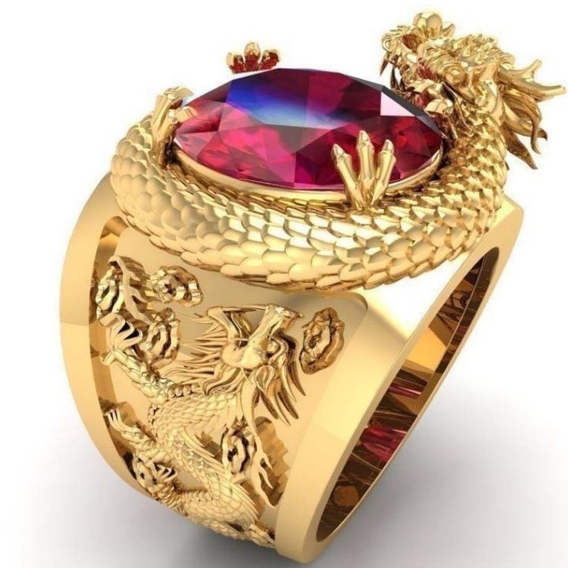 Cincin Fashion Gold Plated 3D Dragon Shaped Stainless Steel Jewelry with Jewelry Wedding Party Gifts for Men and Women Jewelry