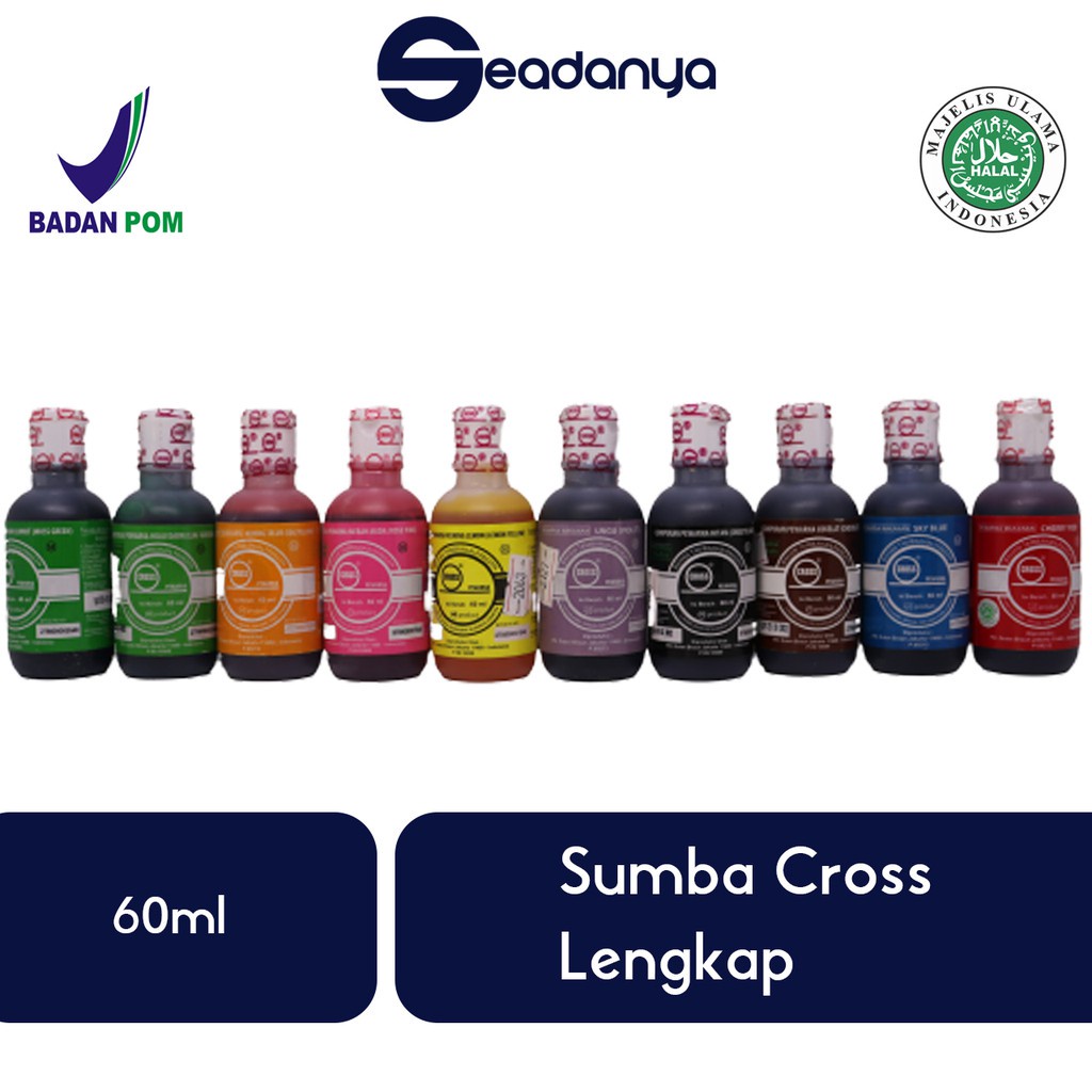 

Sumba Cross TERLENGKAP - Semua Pewarna Makanan Cross 60 ml - Premium Quality - Halal MUI & BPOM