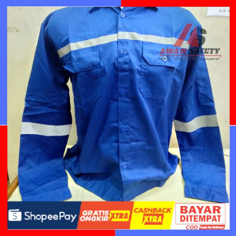 Baju Safety Pria Lengan Panjang Proyek/ Kemeja Proyek K3 Sefty First Atasan Dril