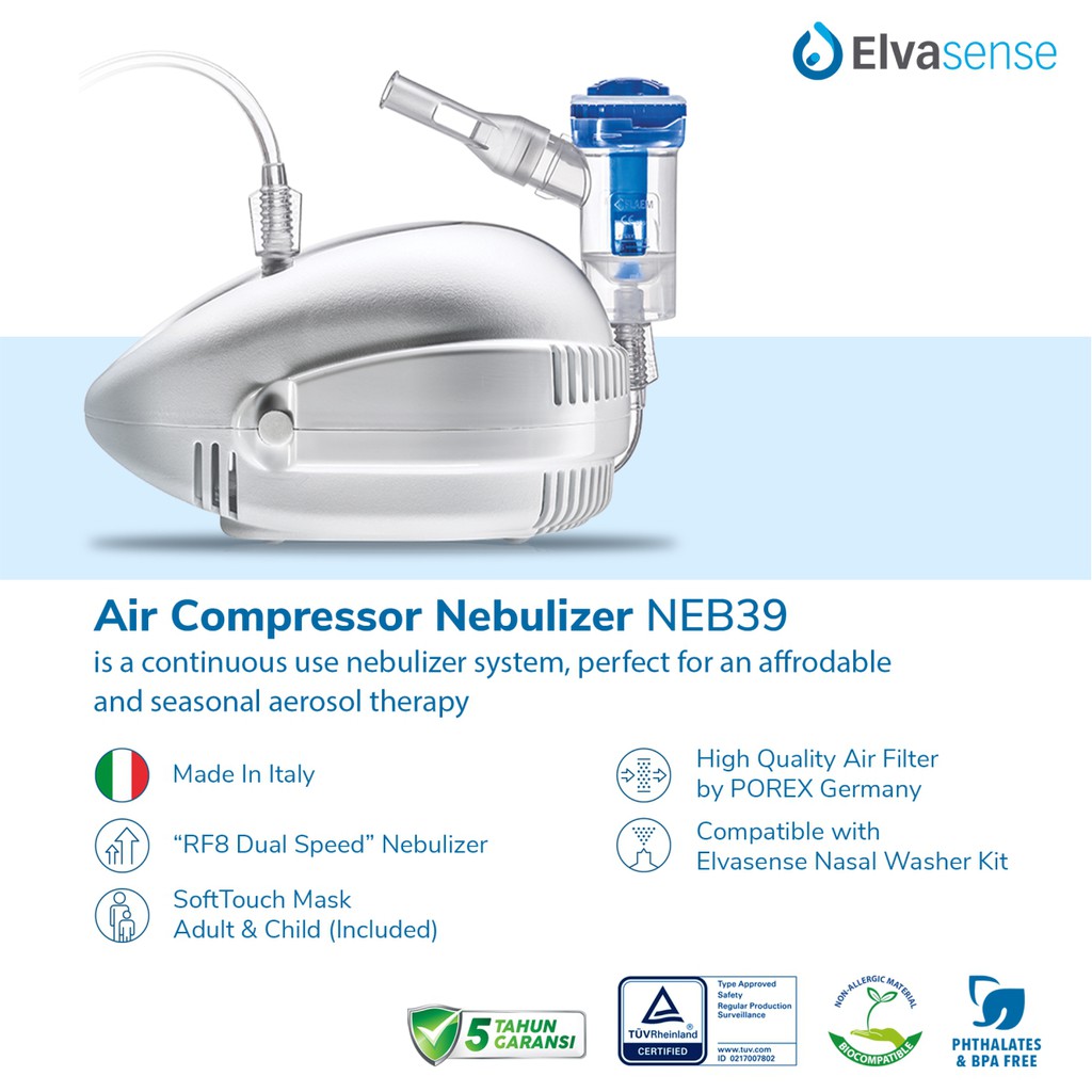 Nebulizer Udara Dual Speed Elvasense Type NEB39 + Nasal Washer Kit (bundle)