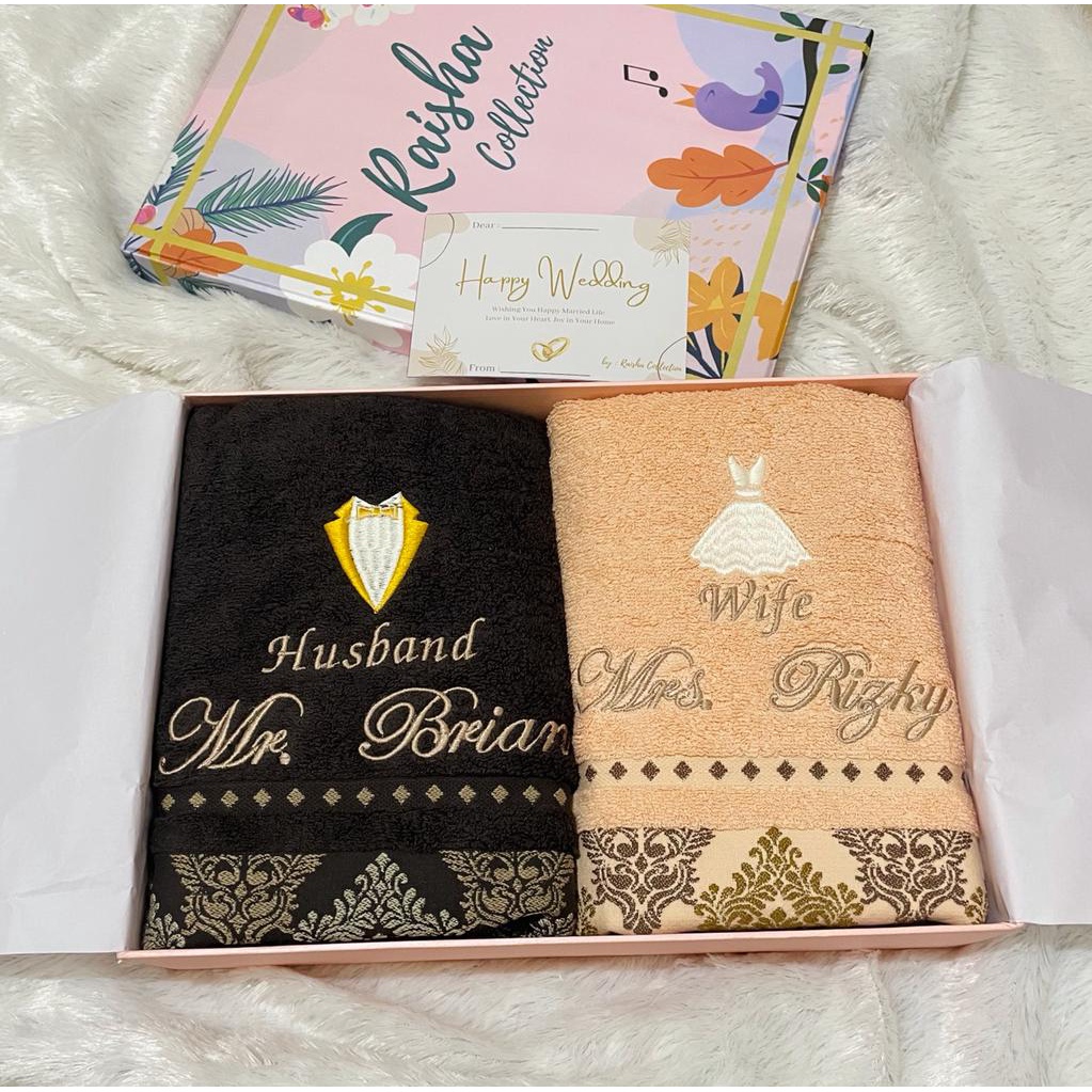 RC Gift Hampers Handuk Bordir Couple Premium Custom Bahan Handuk Terry Palmer Premium 50x100 cm Free Box Premium Dan Gift Card