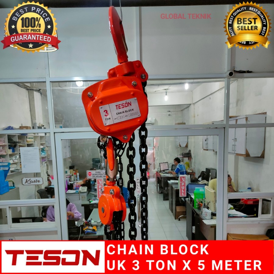 Takel manual 3 ton 5 meter Kerekan Katrol 3Tx5M Derek Hoist Lift chain