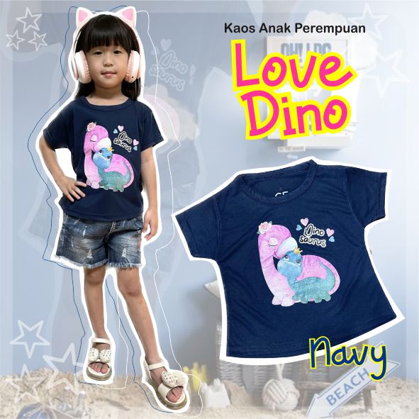 Atasan Kaos Murah Anak Perempuan Love Dino CF Kids