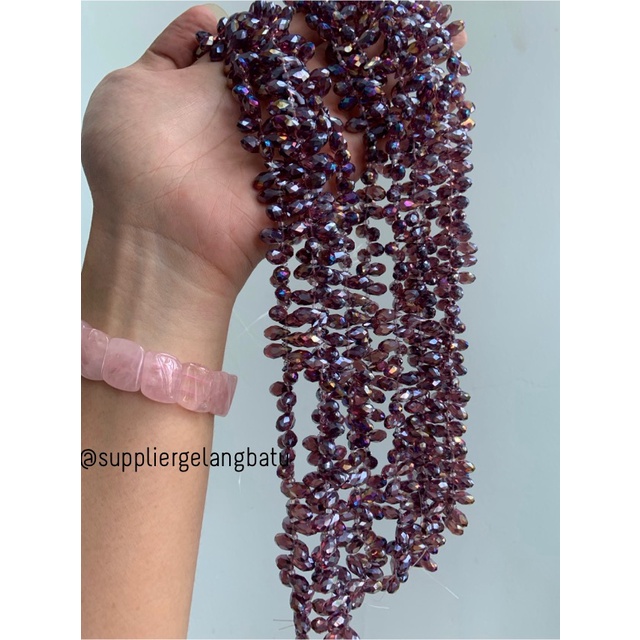 KRISTAL CEKO TETES AIR MATA 6MM UNGU AMETHYST QUARTZ LUBANG SAMPING