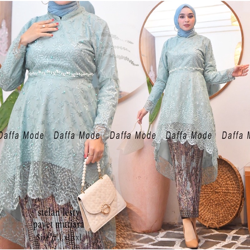 S_E>>> Kebaya terbaru - SET TUNIK LESTY MUTIARA PAYET - SETELAN KEBAYA MODERN - KEBAYA WISUDA -free 