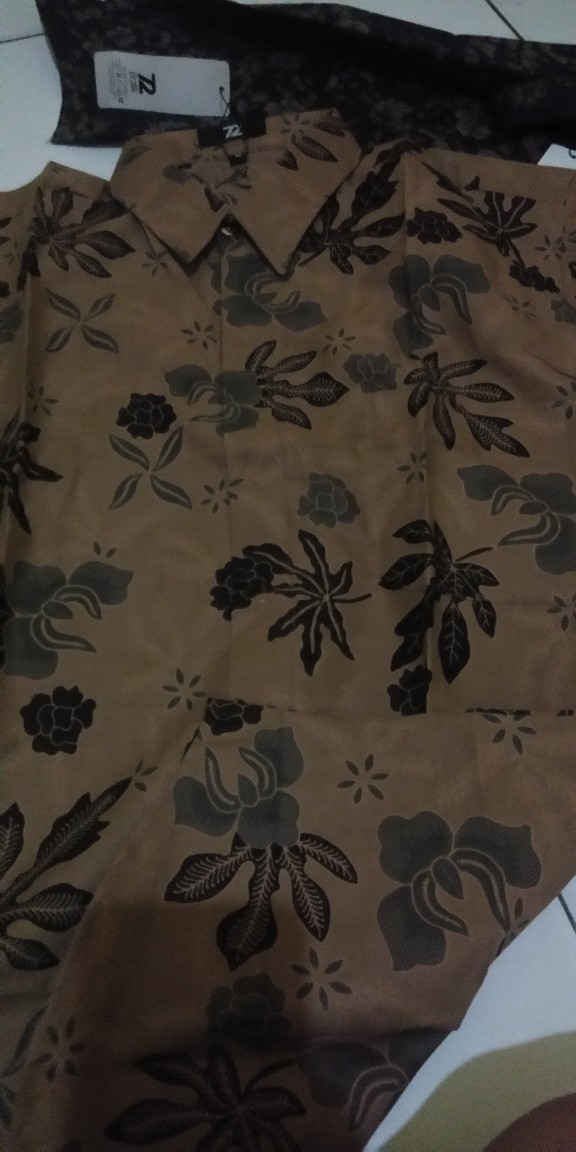 Kemeja Batik Pria Lengan Panjang Premium Motif Daun Pepaya Coklat Choklat Cokelat 728094 Cap 72