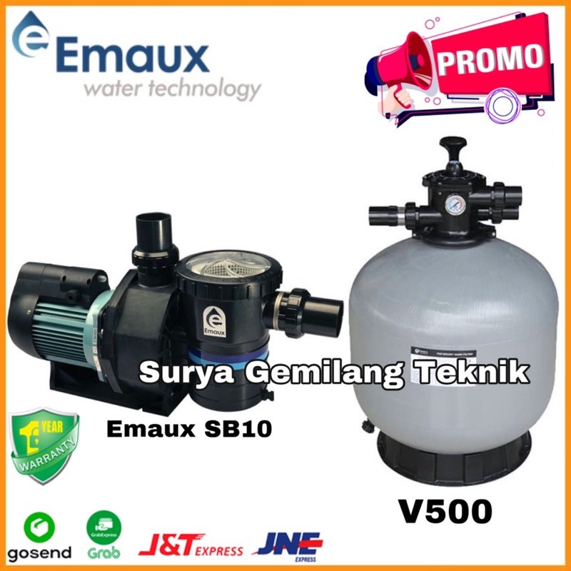 Paket Pompa Kolam Renang 1 HP Emaux SB 10 + Sand Filter Emaux V500