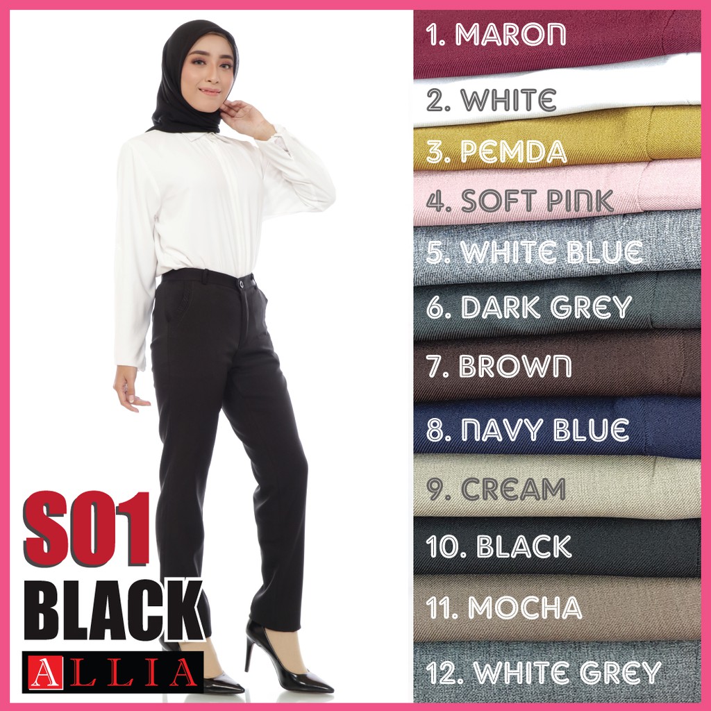 ALLIA S01 BLACK  M - 7L  celana kerja premium wanita / celana bahan wanita