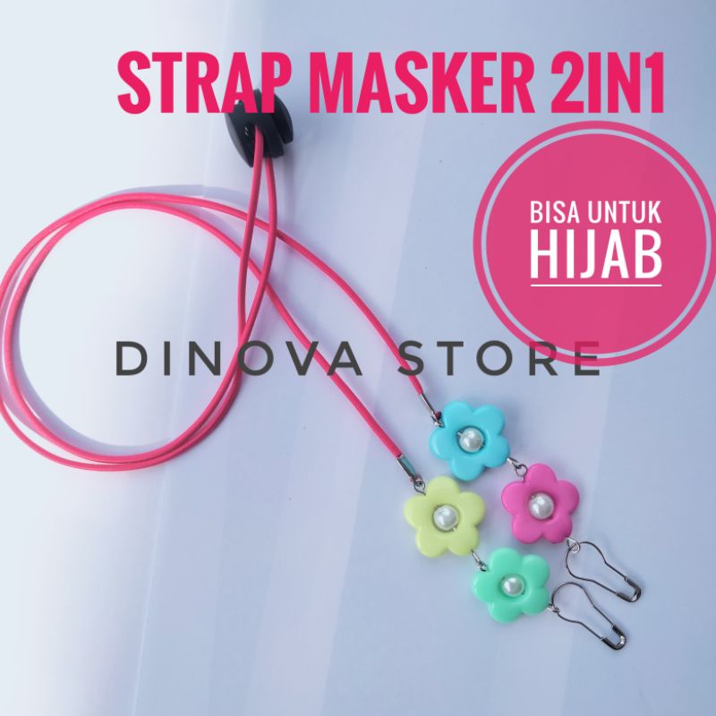 STRAP masker hijab 2 in 1 Bunga 2 polos stoper/strap masker hijab/konektor masker