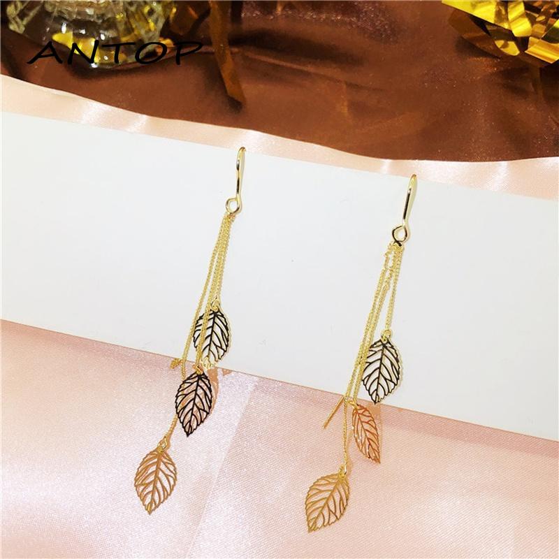 Anting Rumbai Panjang Bentuk Daun