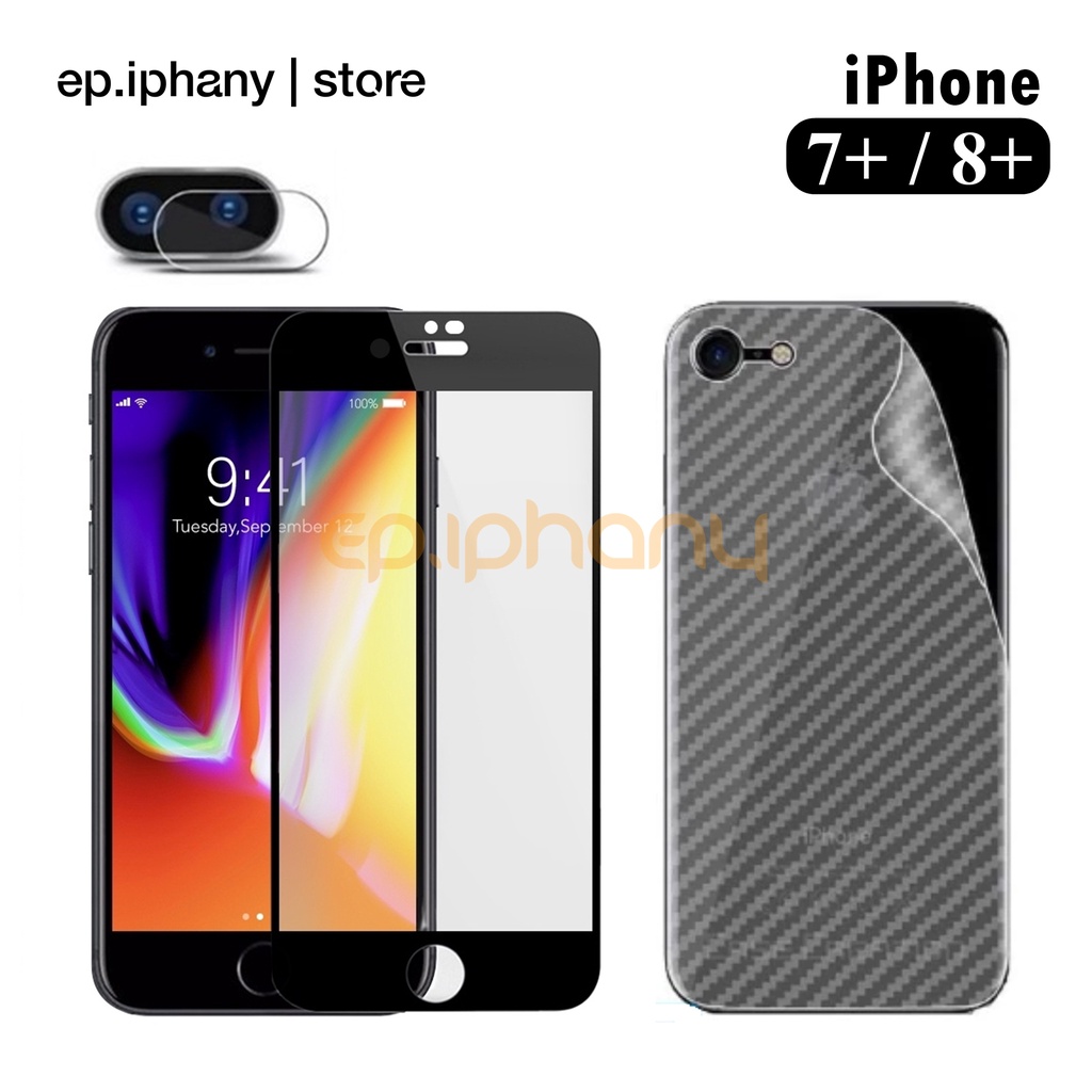 Paket Tempered Glass iPhone 8 Plus iPhone 7 Plus Anti Gores iPhone 8+ 7+ Depan Kamera Belakang Carbo