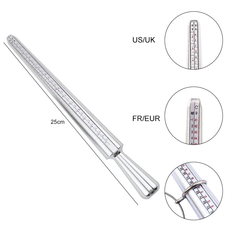 US UK Ring Sizer Alat Ukur Set Aluminium Ring Mandrel dengan Finger Gauges Metal Ring Sizer Tool Set Untuk Pembuatan Perhiasan DIY