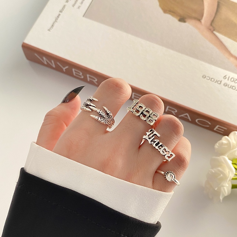 4pcs ring set punk exaggerated eagle claw numbers and letters to make old rings