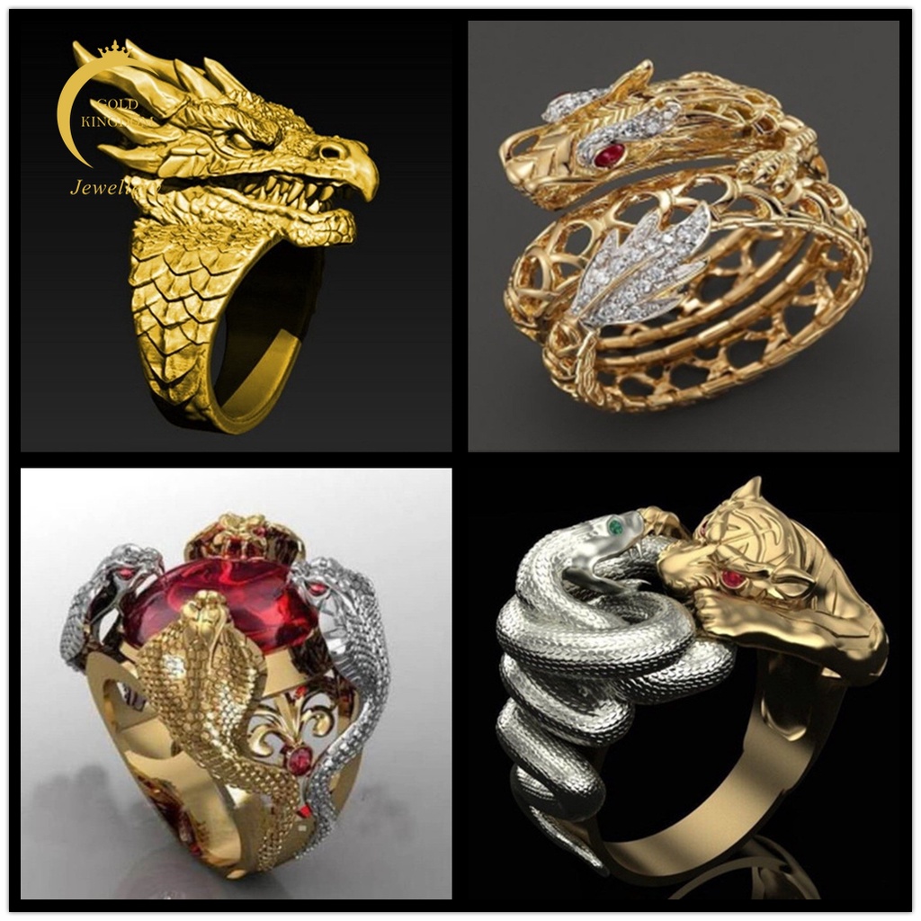 Cincin Pria Keren Desain Naga Warna Cicin Emas Untuk Cincin Titanium Anti Karat Asli Pria