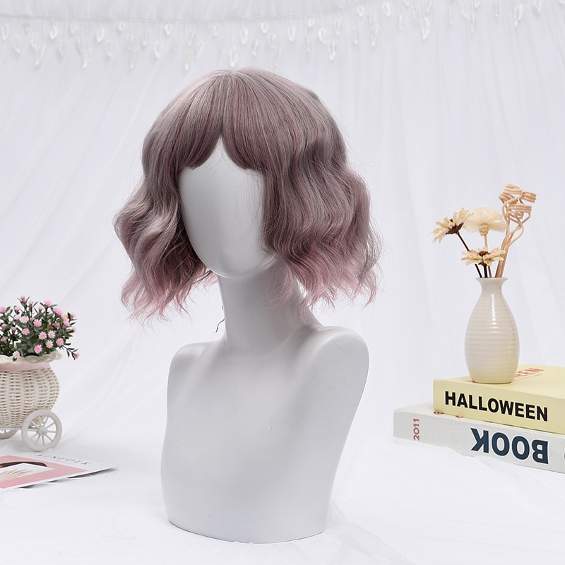 WDA-19 wig daily mermaid wave rambut palsu bob blonde gray abu hitam