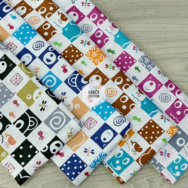 kain katun jepang motif fancy animal checkers D0221