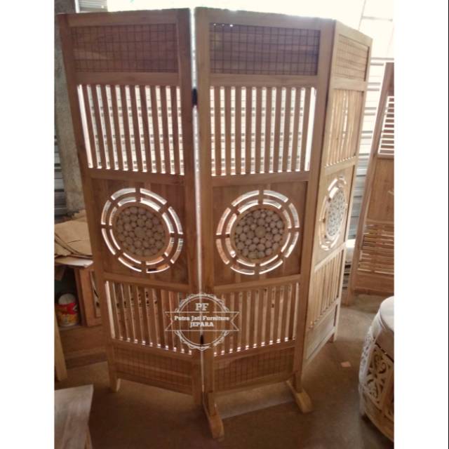 Sketsel Pintu 3 Kayu Jati, Sketsel Penutup Penyekat Ruangan, Sekat Ruang Tamu Kayu Jati