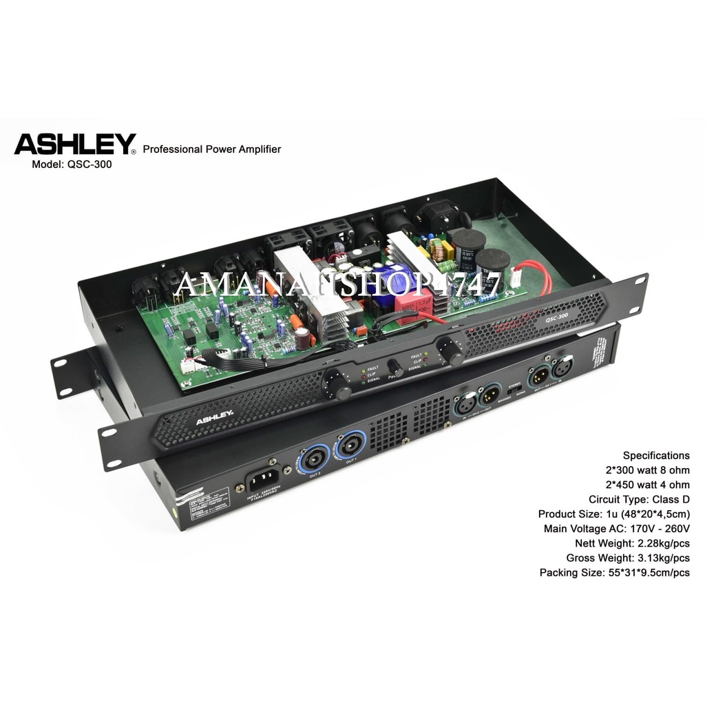 POWER AMPLIFIER ASHLEY QSC300 / QSC-300 / QSC 300 / ASHLEY QS-C300 ORIGINAL