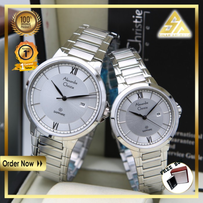 JAM TANGAN ALEXANDER CHRISTIE ALEXANDRE CHRISTIE COUPLE SEPASANG ORIGINAL ORI BRANDED SILVER SAPPHIR