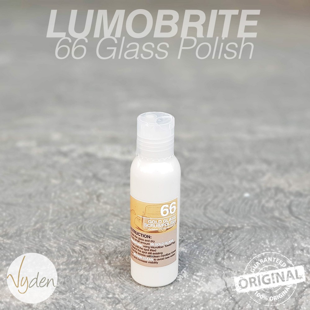 Pembersih Jamur Kaca Mobil LUMOBRITE 66 GOLD GLASS POLISH Compound Scrub Renew Eropa Jepang Spion Built Up Obat Penghilang Kerak Air Paling Ampuh Body Anti Waterspot Remover Windshield Jendela Cermin Rumah Kamar Mandi Stainless Steel Permanen Garansi