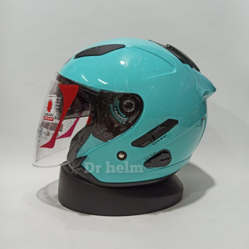 Jual HELM KYT GALAXY FLAT R POLOS AQUA BLUE DOUBLE VISOR Half Face