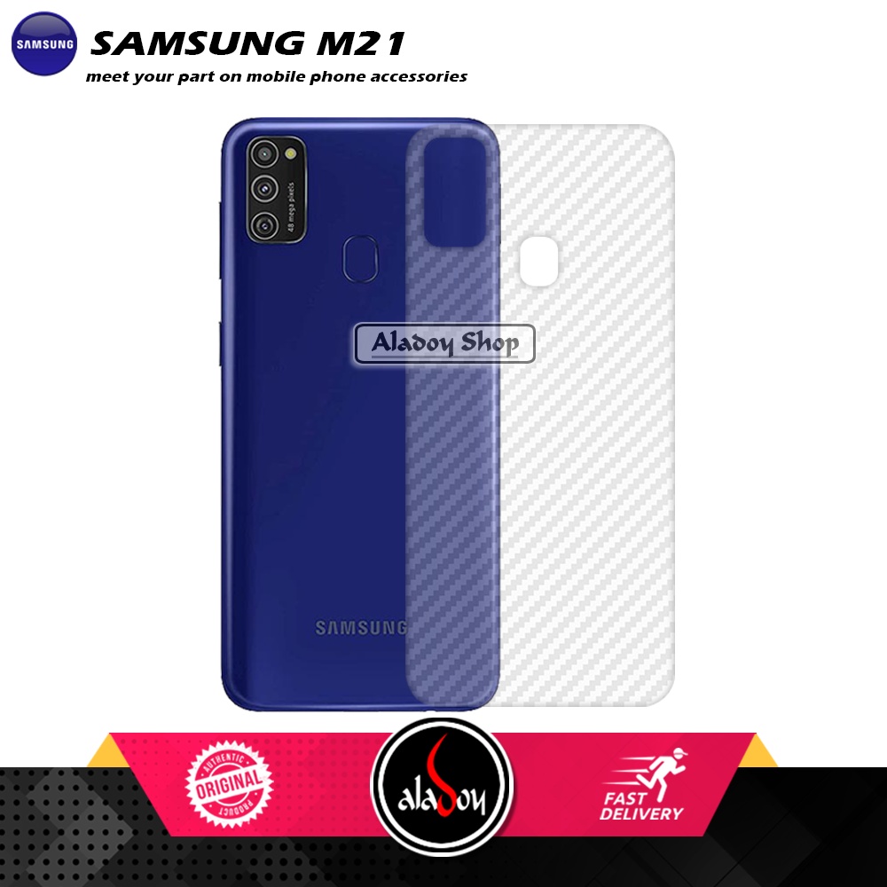 PAKET 2 IN 1 Tempered Glass Layar Samsung M21 + Skin Carbon Film 3D