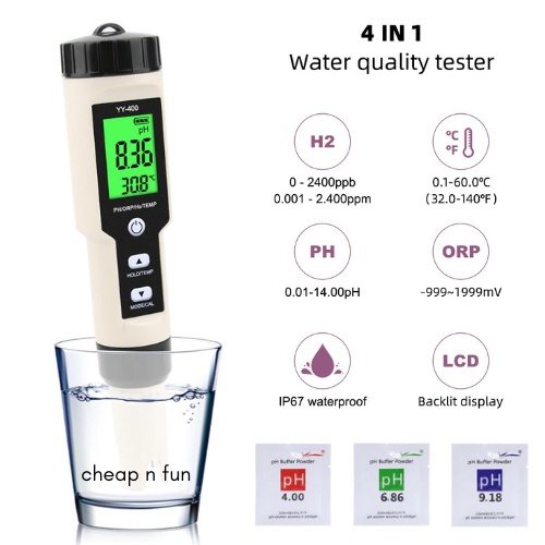 Water Quality Tester Pen YY-400 PH/ORP/H2 and TEM 4in1 Digital Drinking Water Meter YY400