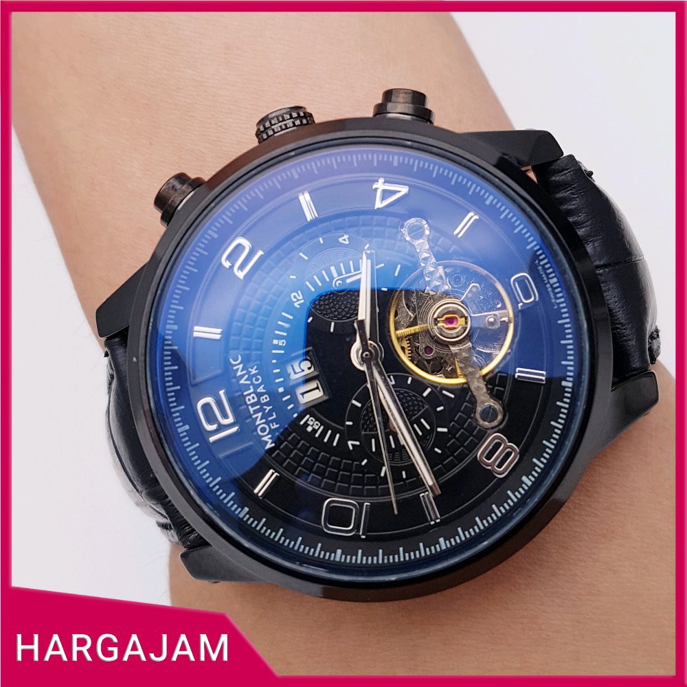 Jam Pria Automatic Montblanc M1254 Leather Black (hargajam harga jam matic otomatis kulit)